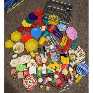 Huge Vintage Play Food Lot Play Kitchen Accessories Bowls Plates Food Mixed Lot